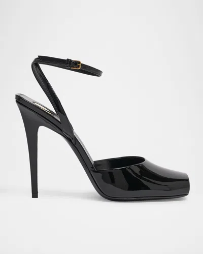 SAINT LAURENT LA SCANDALE PATENT ANKLE-STRAP SANDALS