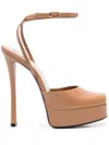 Saint Laurent La Scandale Leather Peep-toe Platform Sandals In Brown