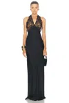 Saint Laurent Lace Bodice Long Dress In Noir