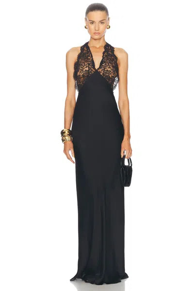 Saint Laurent Lace Bodice Long Dress In Noir