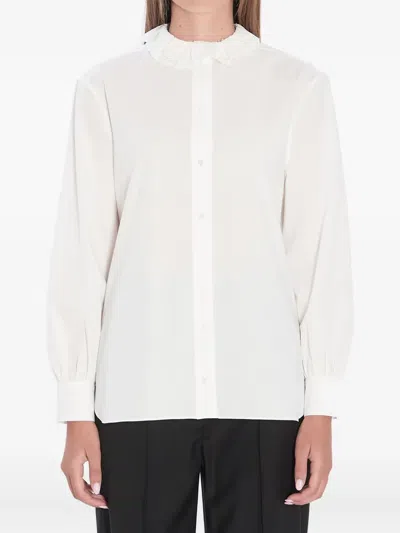SAINT LAURENT LACE-COLLAR COTTON-BLEND SHIRT
