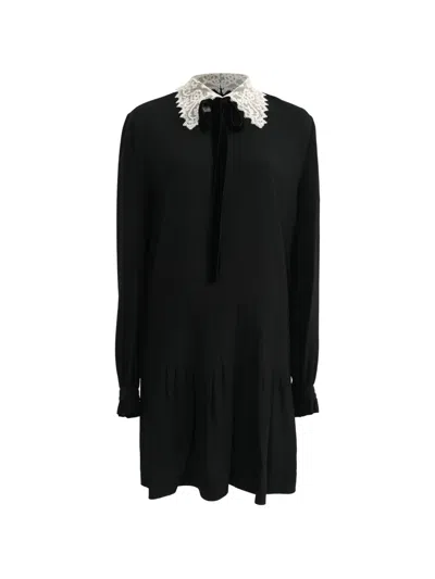 Pre-owned Saint Laurent Lace Collar Mini Dress In Black