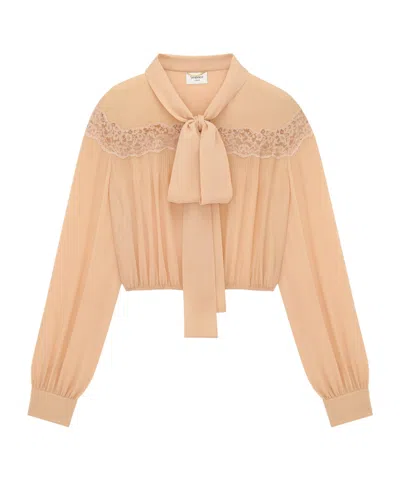 Saint Laurent Lace Collar Shirt In Pink