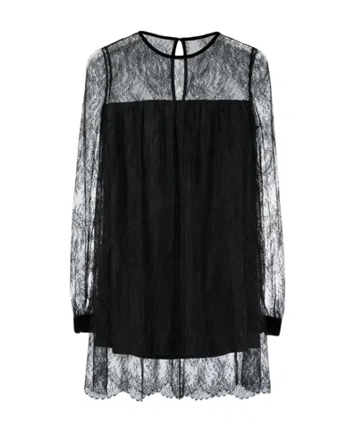 Saint Laurent Lace-detail Layered Mini Dress In Black
