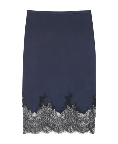 Saint Laurent Lace Detailed Midi Skirt In Blue