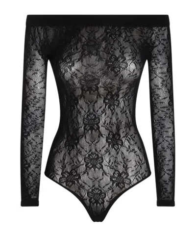 Saint Laurent Lace Detailed Off-shoulder Top In Black