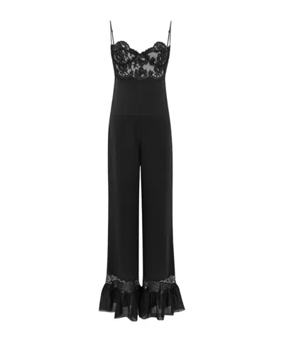 Saint Laurent Lace Detailed Sleeveless Jumpsuit In Black
