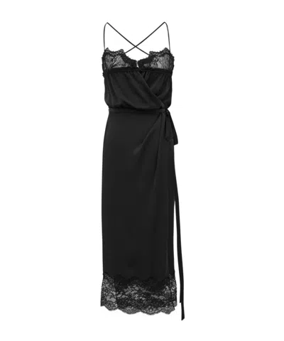 Saint Laurent Lace-detailing Midi Dress In Black