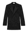 Saint Laurent Guipure Lace Tuxedo Jacket Structured Shoulders In Black