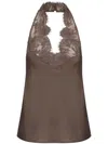 Saint Laurent Lace-embellished Silk Top In Brown