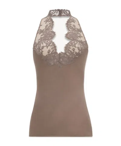 SAINT LAURENT SAINT LAURENT HALTER LACE DETAILED TOP