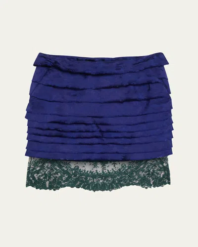 SAINT LAURENT LACE-HEM RUFFLED JACQUARD MINI SKIRT