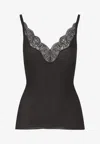 Saint Laurent Laced Tank Top In Ribbed Silk Jersey In Brown
