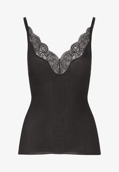 SAINT LAURENT LACE-INSERT SILK TANK TOP