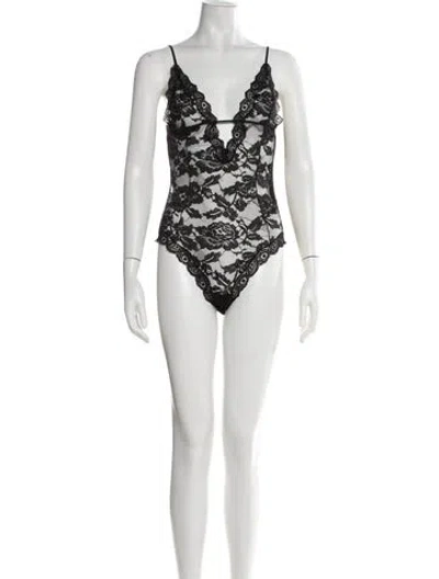 Pre-owned Saint Laurent Lace Lace Pattern Bodysuit In Black