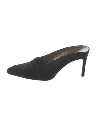 Pre-owned Saint Laurent Lace Lace Pattern Mules In Black