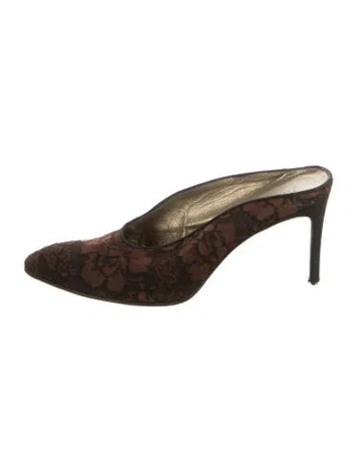 Pre-owned Saint Laurent Lace Lace Pattern Mules In Brown
