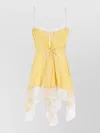Saint Laurent Lace Mini Dress Asymmetrical Hem Bow Straps In Yellow