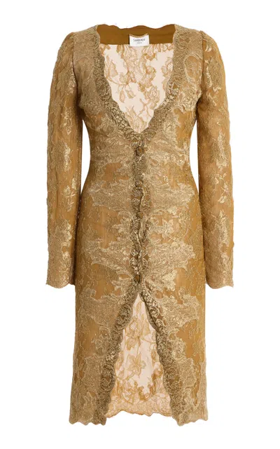 Saint Laurent Lace Mini Dress In Brown