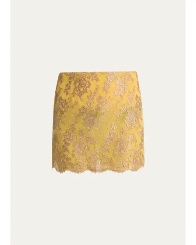 Saint Laurent Lace Mini Skirt In Antique Gold