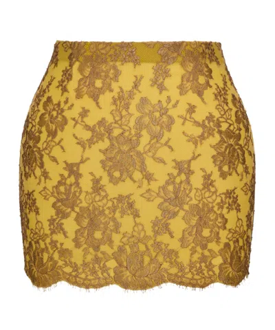 Saint Laurent Lace Mini Skirt In Yellow