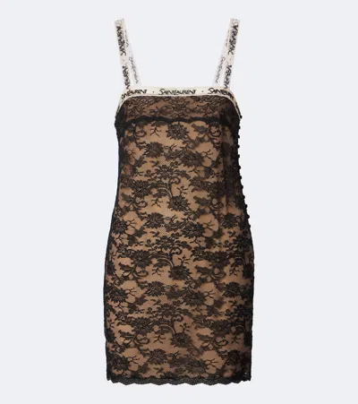 Saint Laurent Lace Minidress In Brown