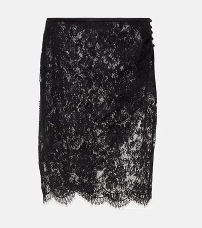 SAINT LAURENT SHEER COTTON-BLEND LACE WRAP SKIRT