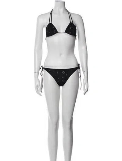 Pre-owned Saint Laurent Lace Pattern Embroidered Accent Bikini In Black