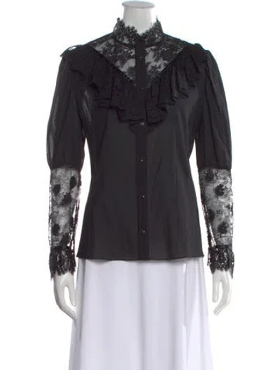 Pre-owned Saint Laurent Lace Pattern Long Sleeve Blouse In Black