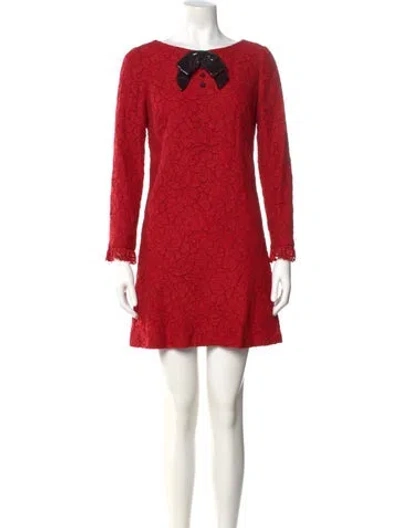 Pre-owned Saint Laurent Lace Pattern Mini Dress In Red