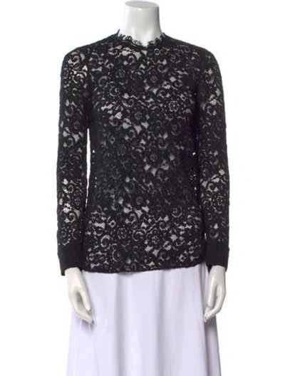 Pre-owned Saint Laurent Lace Pattern Mock Neck Blouse In Black