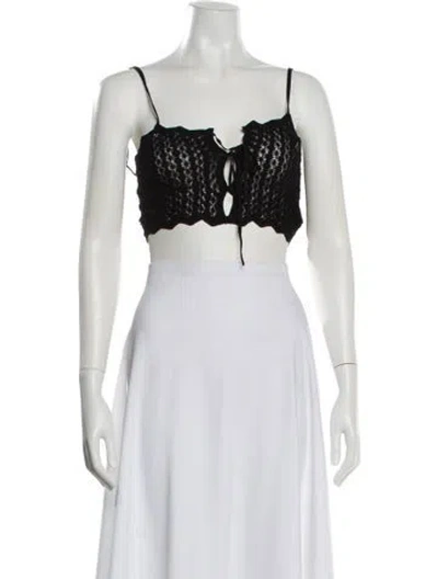 Pre-owned Saint Laurent Lace Pattern Tie Neck Crop Top W/ Tags In Black