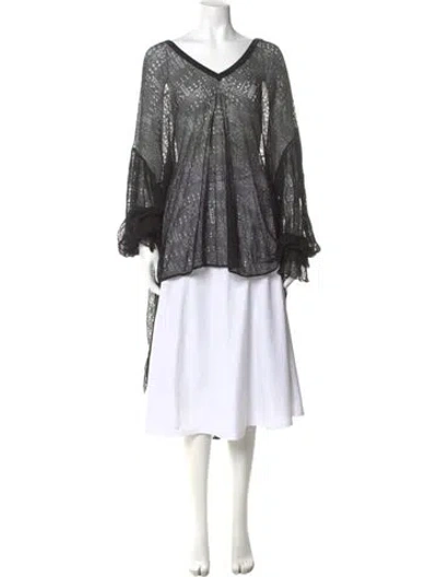Pre-owned Saint Laurent Lace Pattern V-neck Blouse In Black