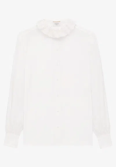 Saint Laurent Lace Pierrot Collar Poplin Blouse In White