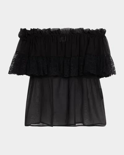 Saint Laurent Sheer Off The Shoulder Blouse In Noir