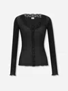 Saint Laurent Laced Cardigan In Ribbed Silk In Black