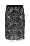 Saint Laurent Sheer Floral Lace Overlay Skirt In Black