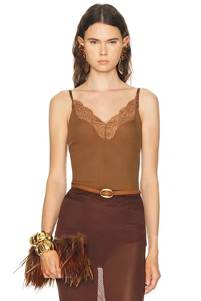 Saint Laurent Lace Tank Top In Brown