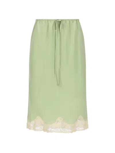 Saint Laurent Lace Trim Midi Skirt In Green