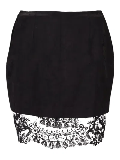 Saint Laurent Lace-trim Mini Skirt In Black