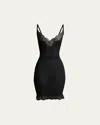 Saint Laurent Lace-trim Ribbed Mini Tank Dress In Black