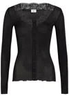 Saint Laurent Lace-trim Ribbed Silk Cardigan In Black