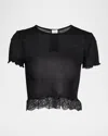 Saint Laurent Lace-trim Short-sleeve Crop T-shirt In Blue