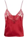 Saint Laurent Lace Trim Silk Cami In Red