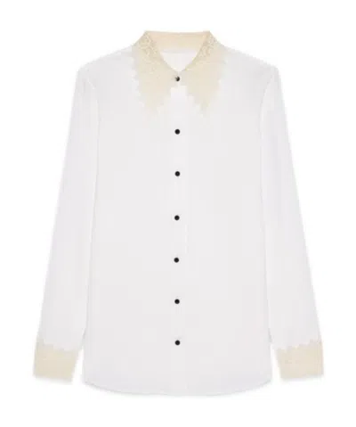 Saint Laurent Lace-trim Striped Shirt In White