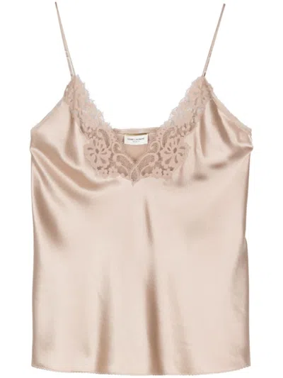 SAINT LAURENT LACE-TRIM TOP