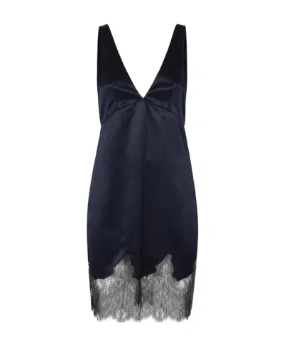 Saint Laurent Lace-trim V-neck Minidress In Black