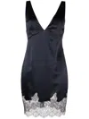 Saint Laurent Lace-trim V-neck Minidress In Blau