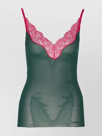 Saint Laurent Lace Trim V-neck Top