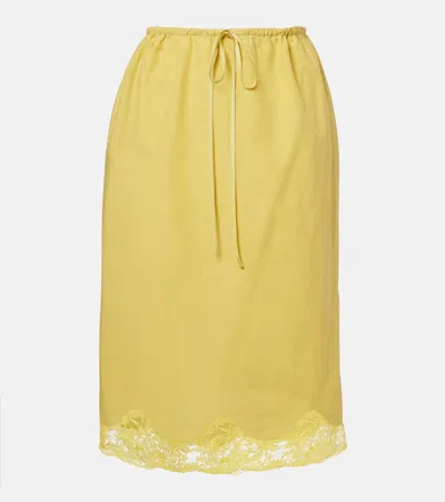 Saint Laurent Lace-trimmed Cotton And Silk Midi Skirt In Yellow